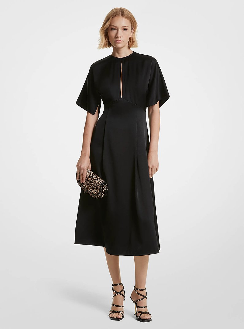 Satin Midi Dress in BLACK | Michael Kors