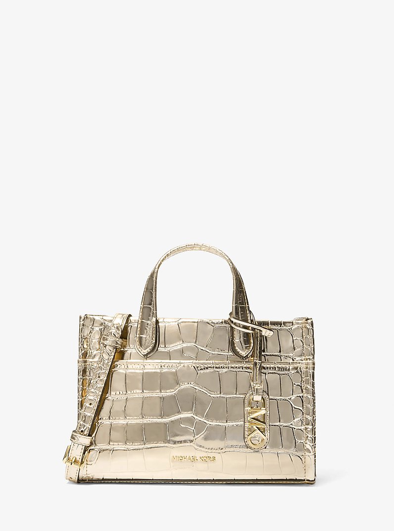Messenger-Tasche Gigi Small aus Leder mit Krokodilpr&auml;gung in Metallic-Optik