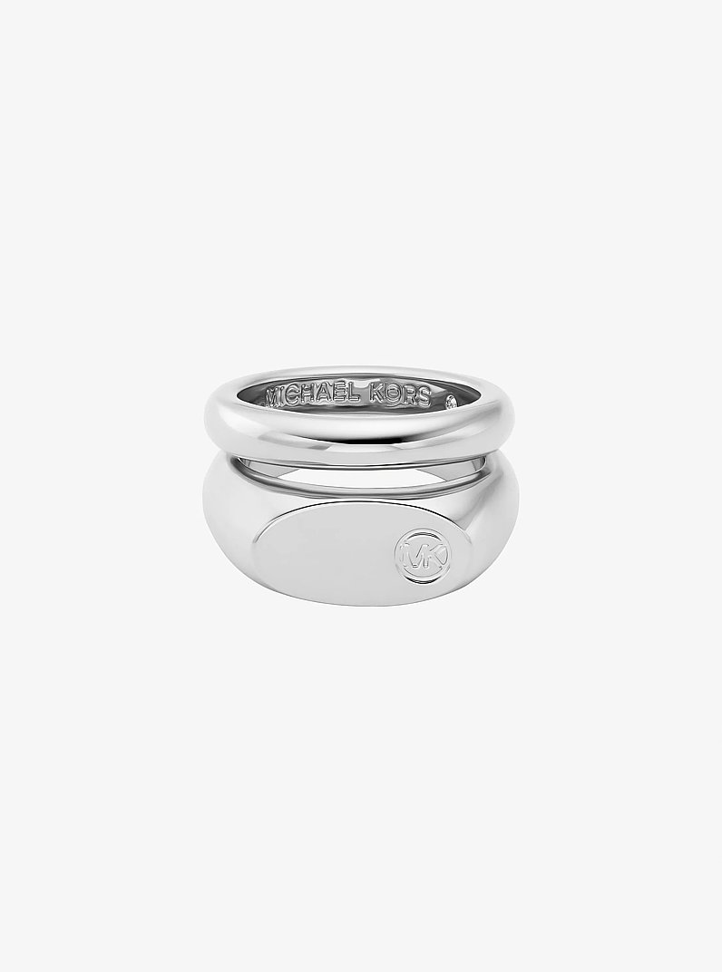 Logo Engraved Double Layered Signet Ring in SILVER | Michael Kors