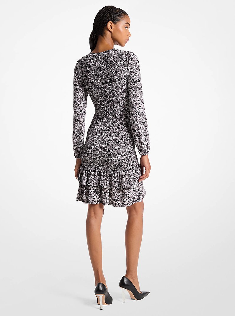 Vestido de punto mate fruncido con estampado floral in NEGRO | Michael Kors