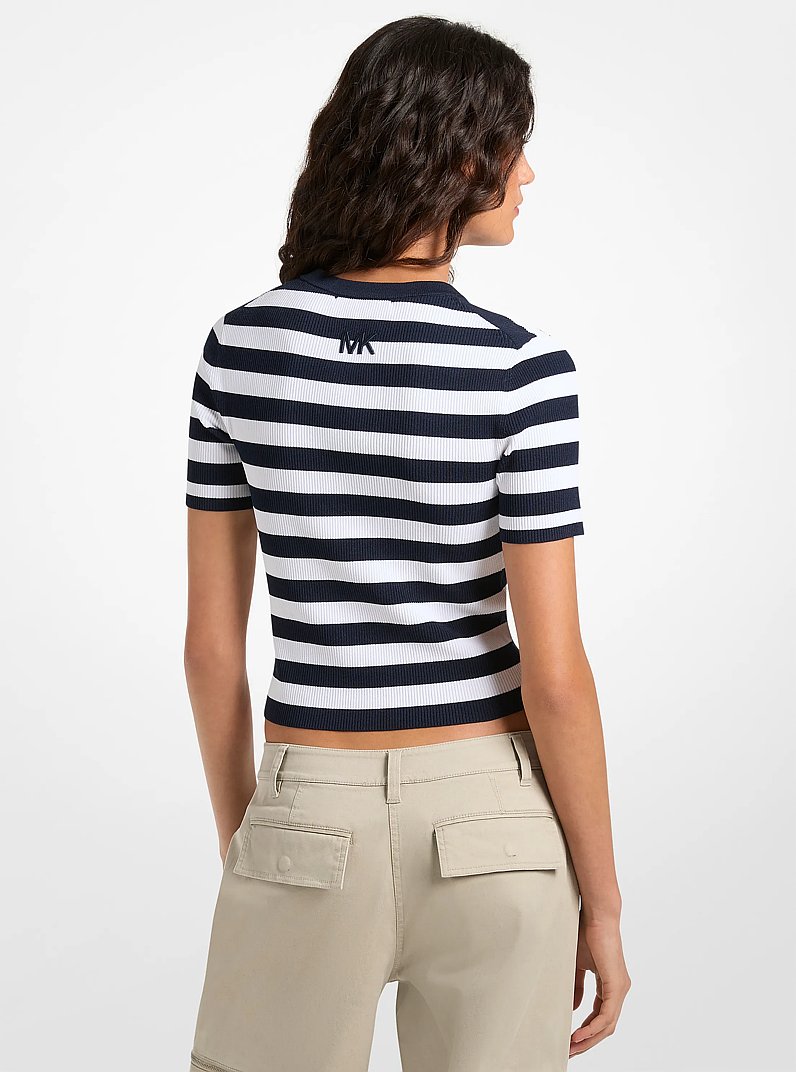Camisa de punto el&aacute;stico acanalado a rayas in MIDNIGHTBLUE | Michael Kors