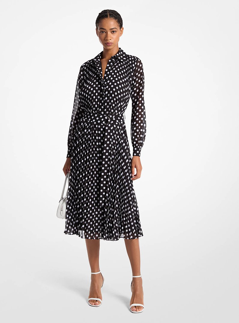 Vestido de georgette con estampado de lunares in NEGRO/BLANCO | Michael Kors