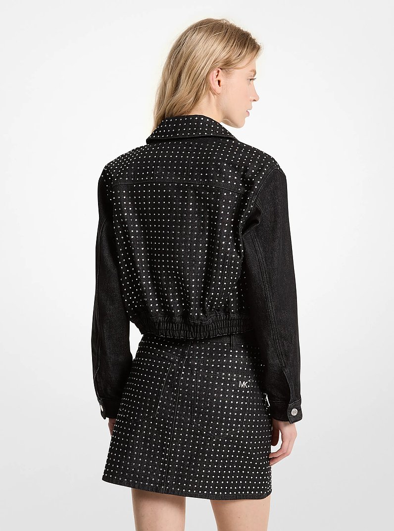 Embellished Stretch Denim Jacket in BLACK RINSE | Michael Kors