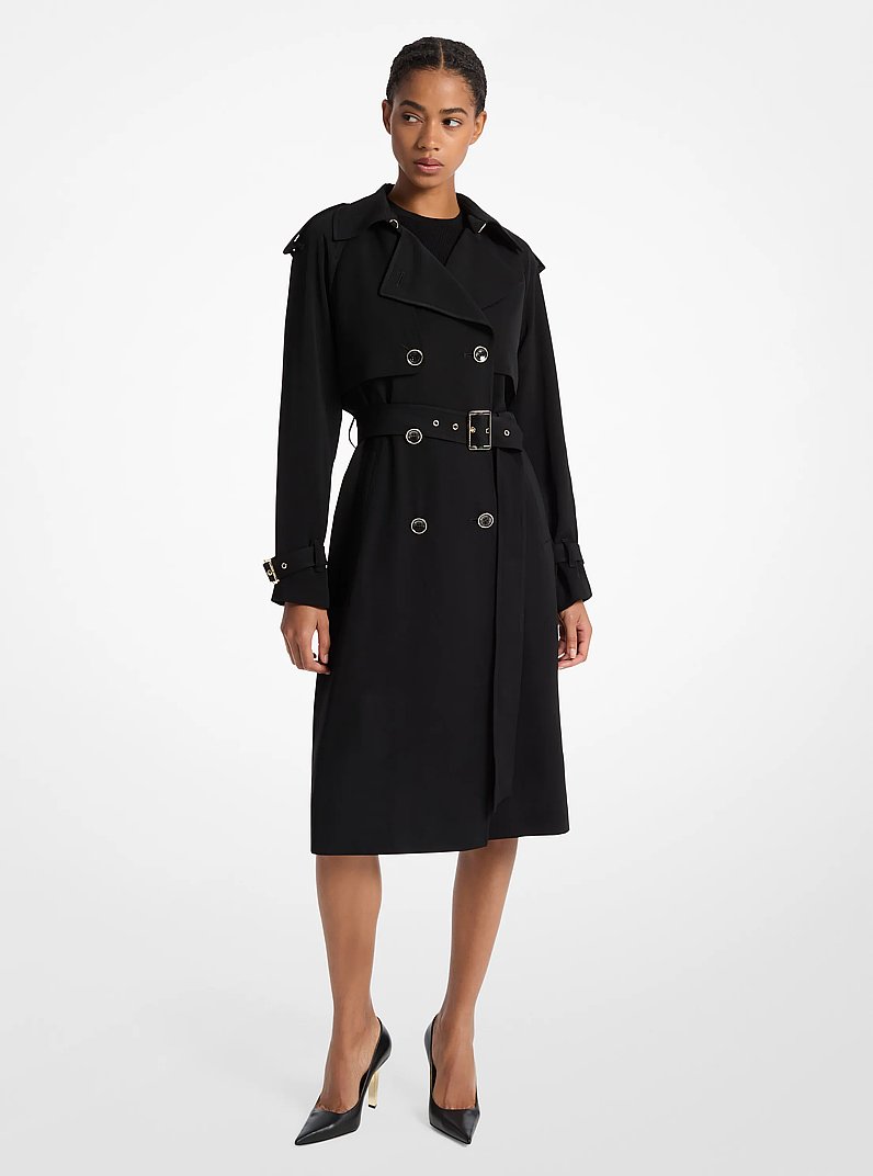 Draped Woven Trench Coat in BLACK | Michael Kors