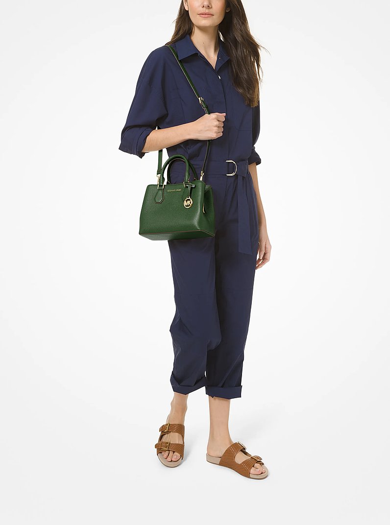 Camille Small Pebbled Leather Satchel in AMAZON GREEN | Michael Kors