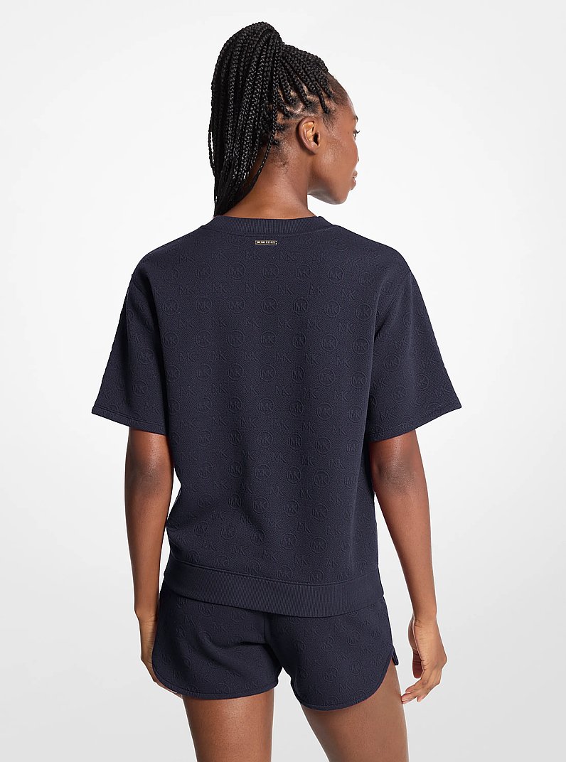 Logo Jacquard Knit Short-Sleeve Sweatshirt in MIDNIGHTBLUE - Sale