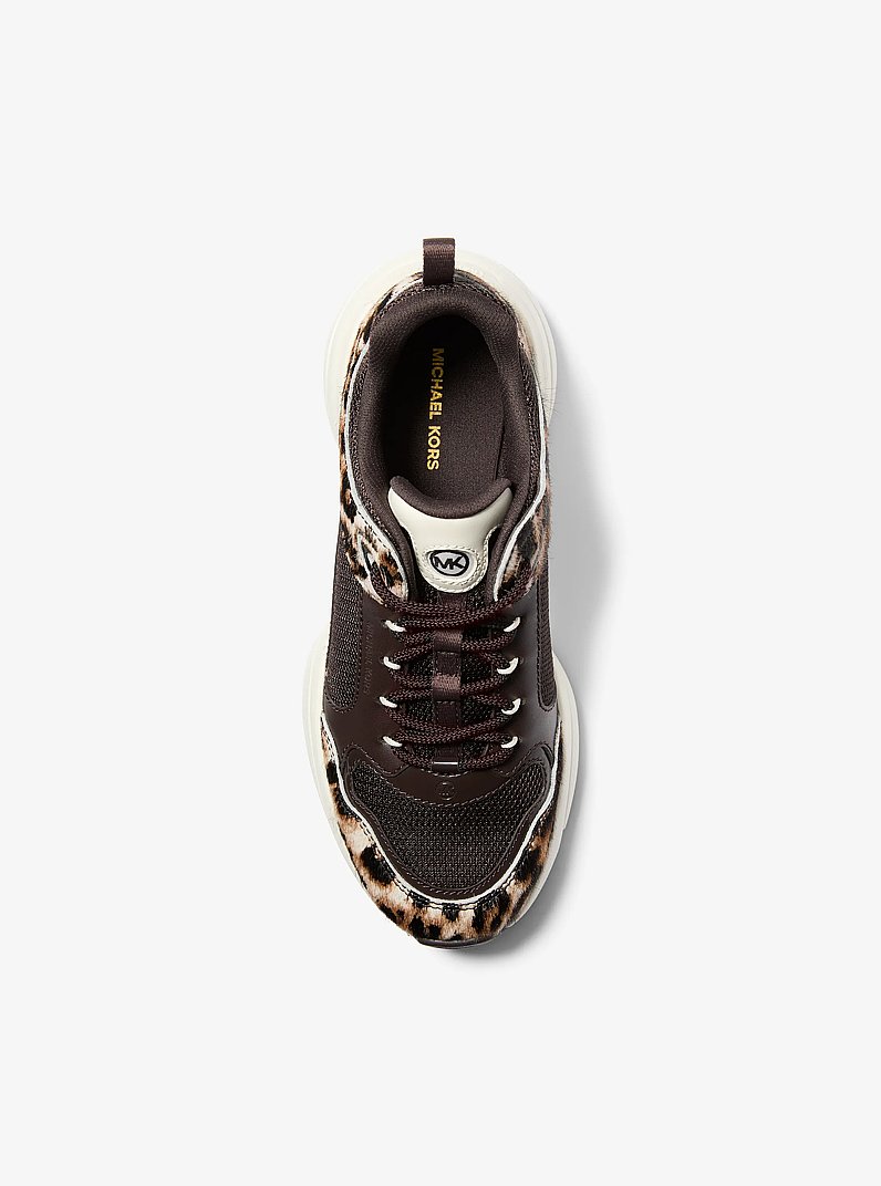 Bowie Leopard-Print Calf Hair and Mesh Trainer in DK CAMEL MLT | Michael Kors