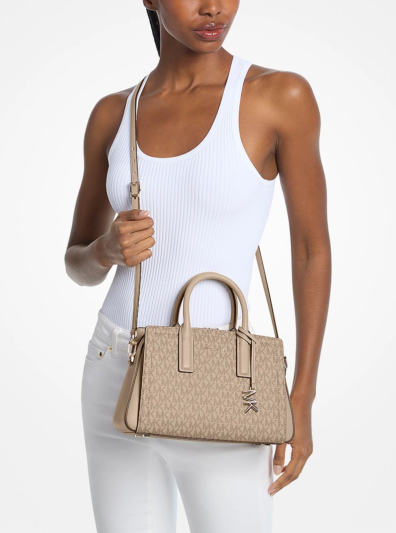Laila Small Signature Logo Satchel in KHAKI | Michael Kors