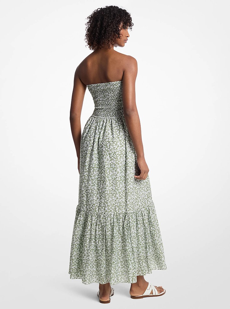 Floral Print Cotton Lawn Smocked Dress in EVERGREEN - Sale | Michael Kors  [US]
