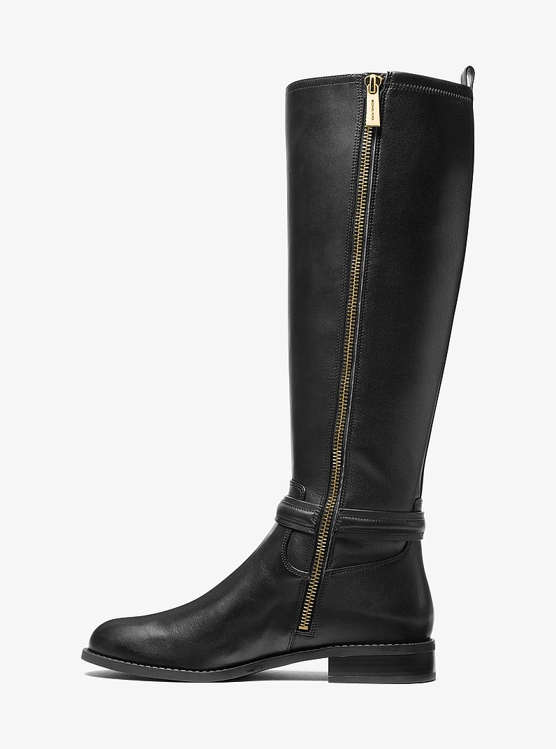 Mindy Leather Wide Calf Boot in BLACK | Michael Kors