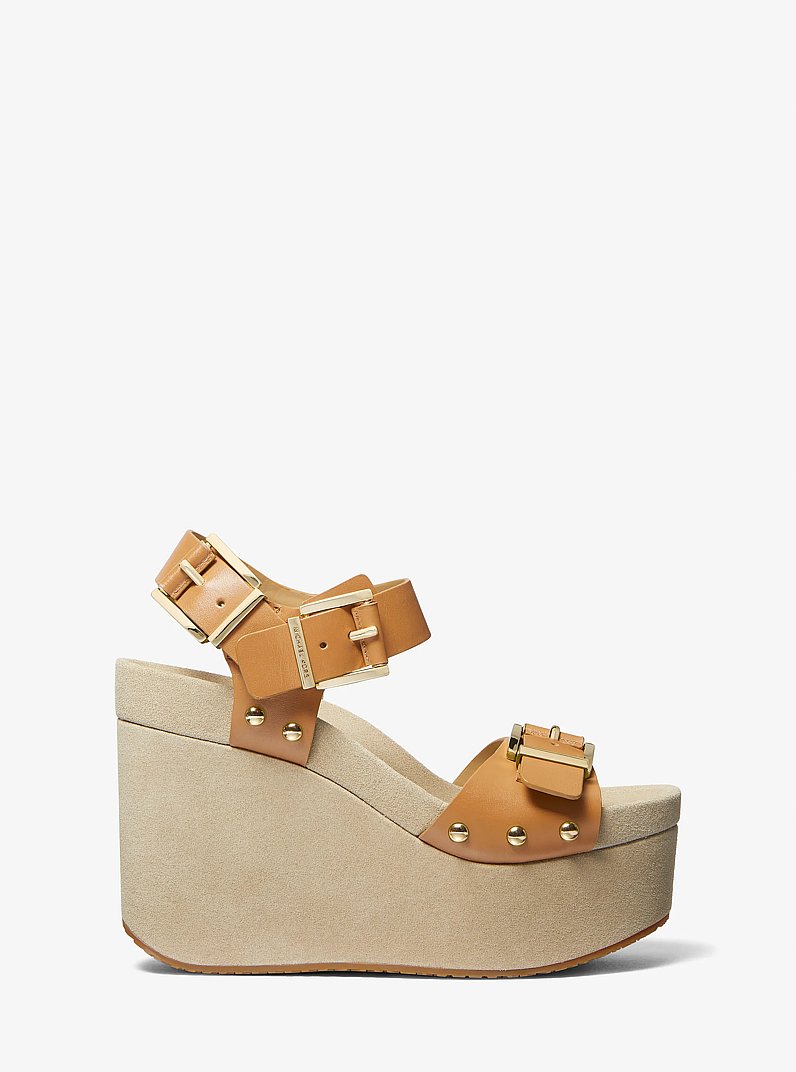 Colby Leather Wedge Sandal in PALE PEANUT | Michael Kors