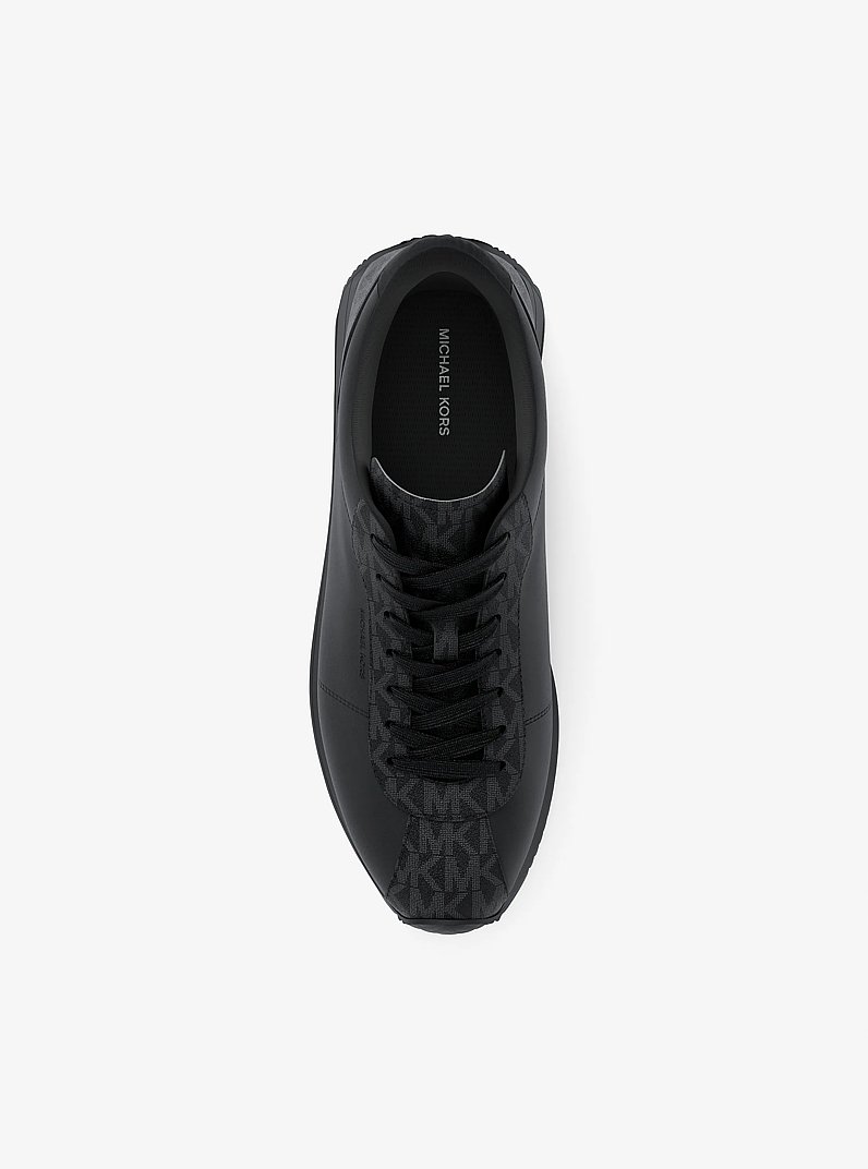 Rhodes Signature Logo and Leather Trainer in BLACK/BLACK | Michael Kors