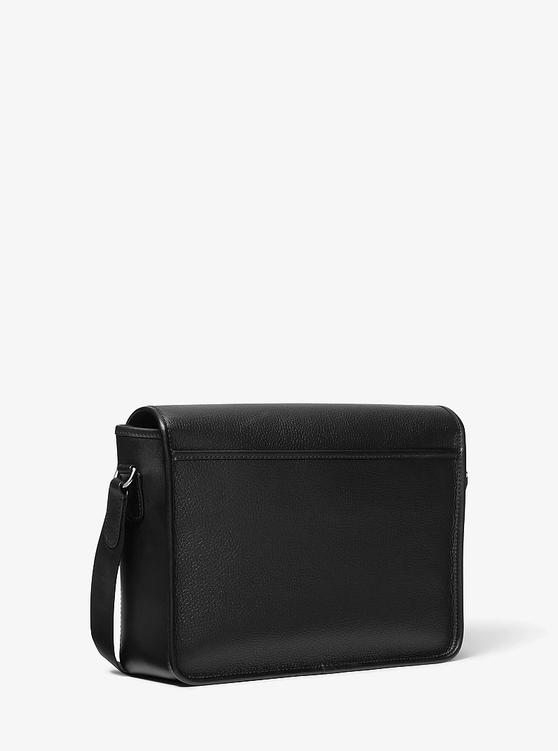 Hudson Pebbled Leather Messenger Bag with Pouch in BLACK | Michael Kors
