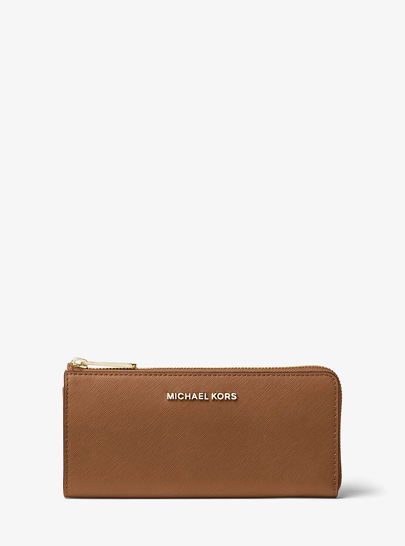 Cartera Jet Set Travel grande de piel saffiano con media cremallera in LUGGAGE | Michael Kors