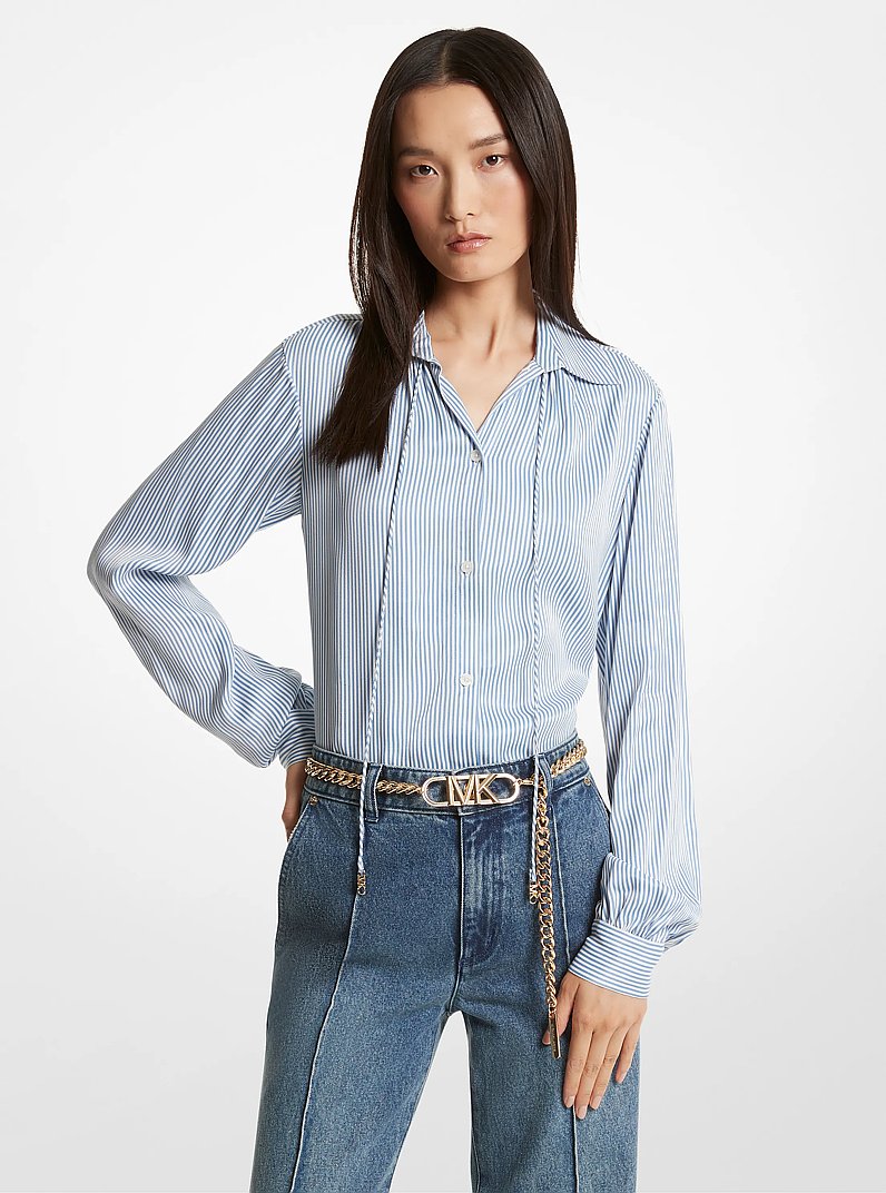 Pinstriped Satin Blouse in BLUEBERRY | Michael Kors