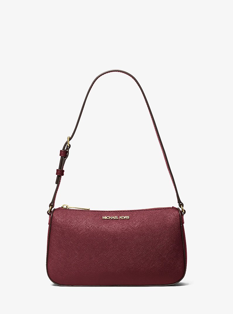 Jet Set Medium Saffiano Leather Pochette in DK BERRY | Michael Kors
