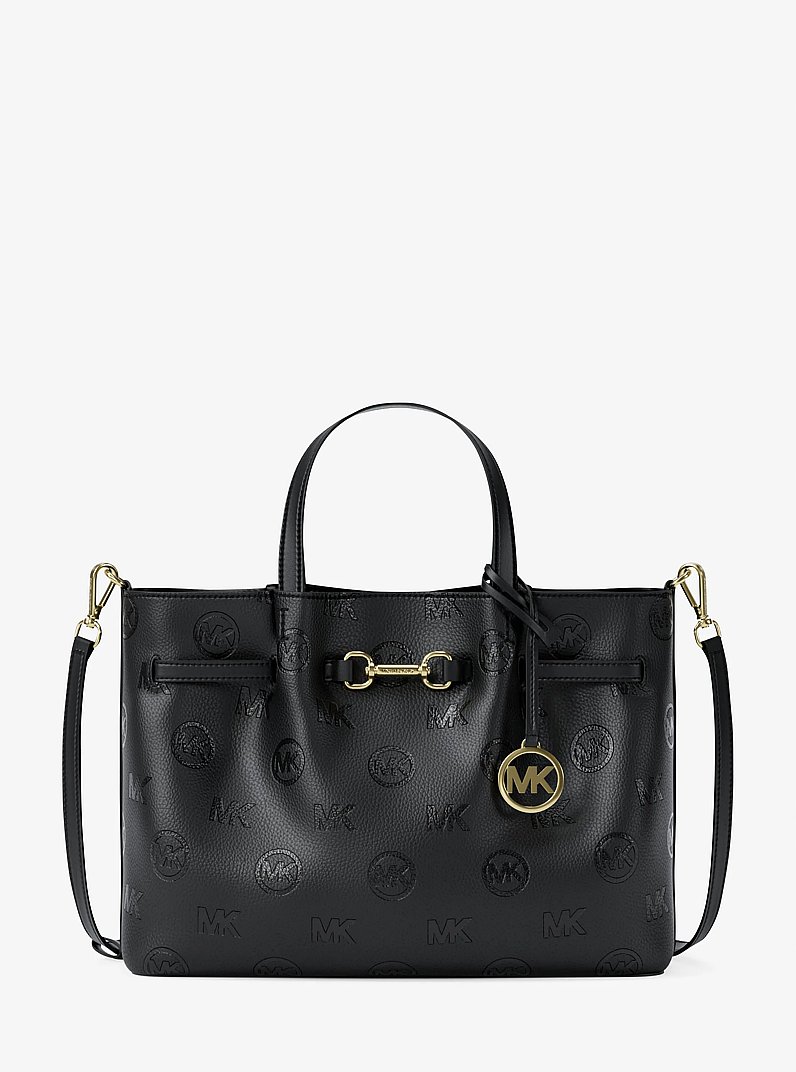 Carson Medium Logo Debossed Satchel in BLACK | Michael Kors