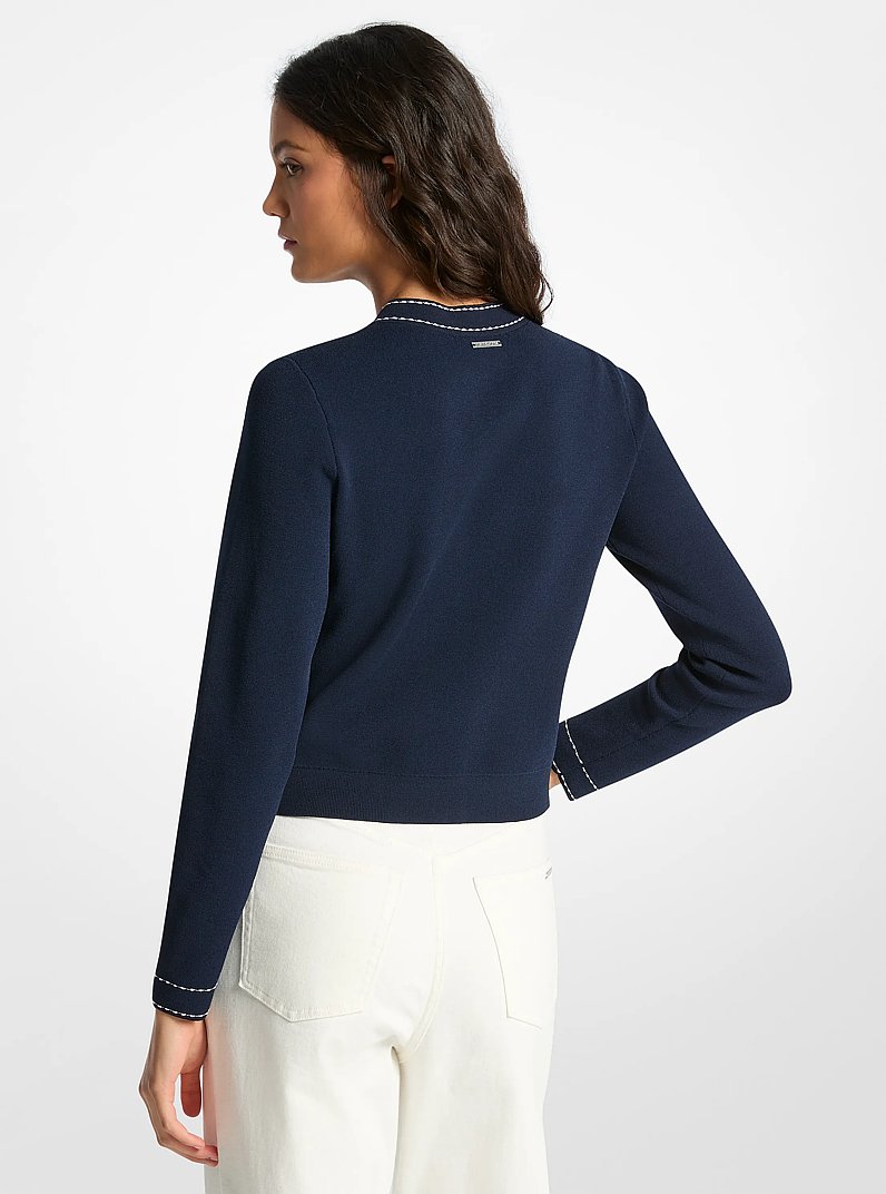Contrast-Trim Stretch Knit Cardigan in MIDNIGHTBLUE | Michael Kors