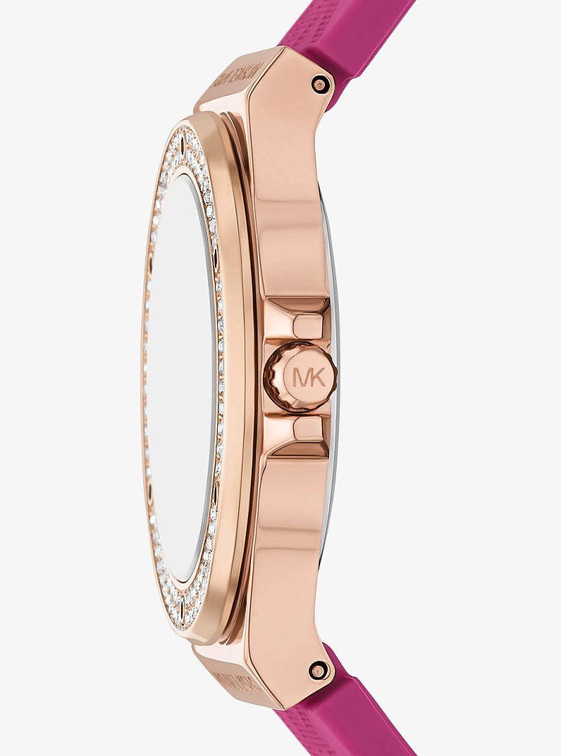 Lennox Pav&eacute; Rose Gold-Tone and Logo Silicone Strap Watch in ROSE GOLD | Michael Kors