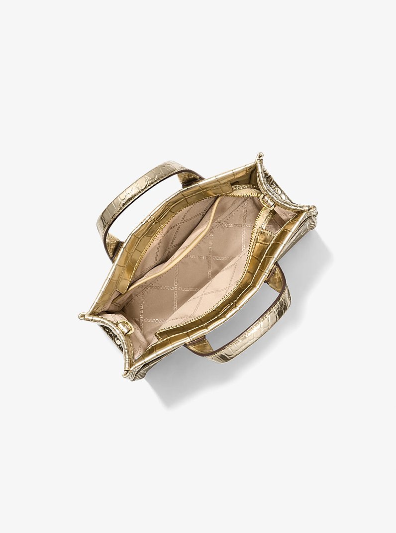 Messenger-Tasche Gigi Small aus Leder mit Krokodilpr&auml;gung in Metallic-Optik