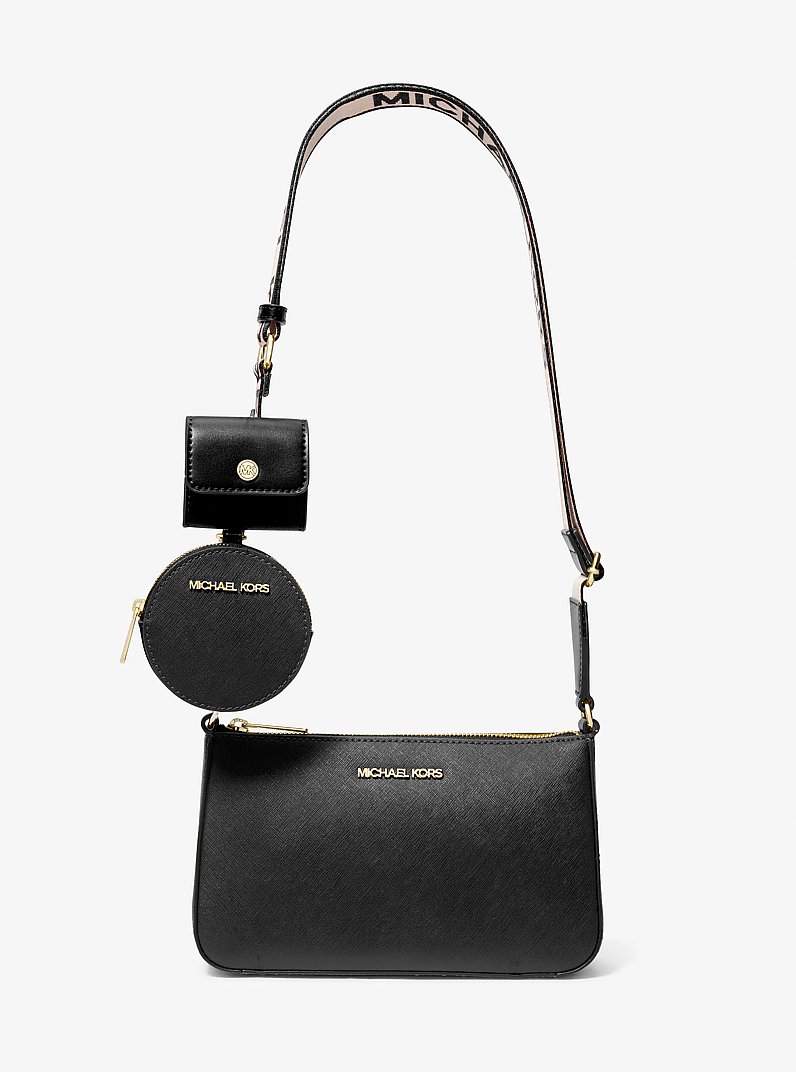 Bolsa cruzada Jet Set de piel Saffiano con estuche para Apple Airpods Pro in NEGRO | Michael Kors