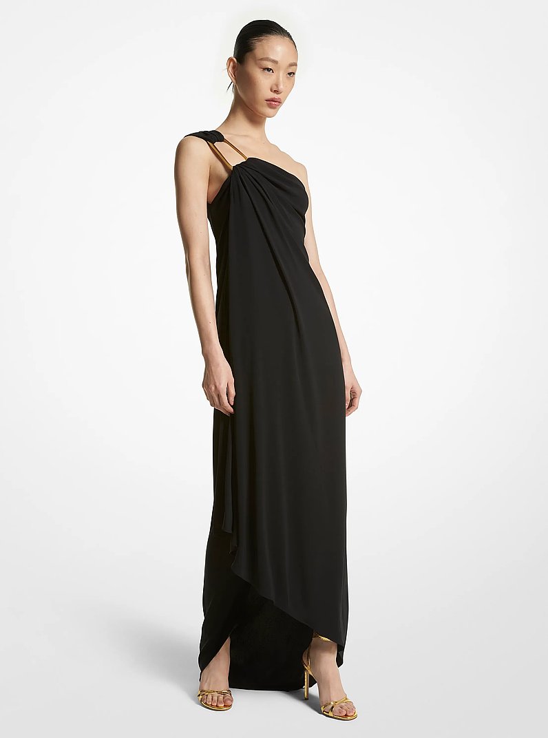 Crepe Jersey Toga Gown in BLACK | Michael Kors