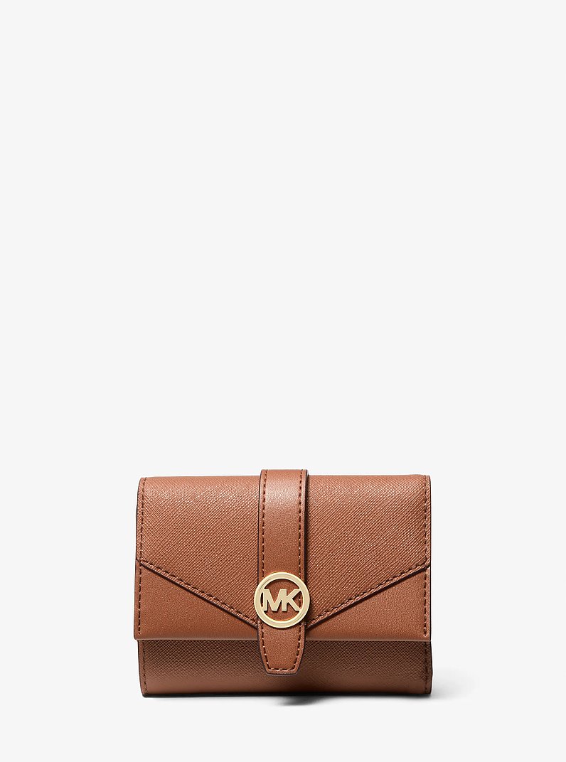 Greenwich Medium Saffiano Leather Trifold Wallet in BLACK - Sale