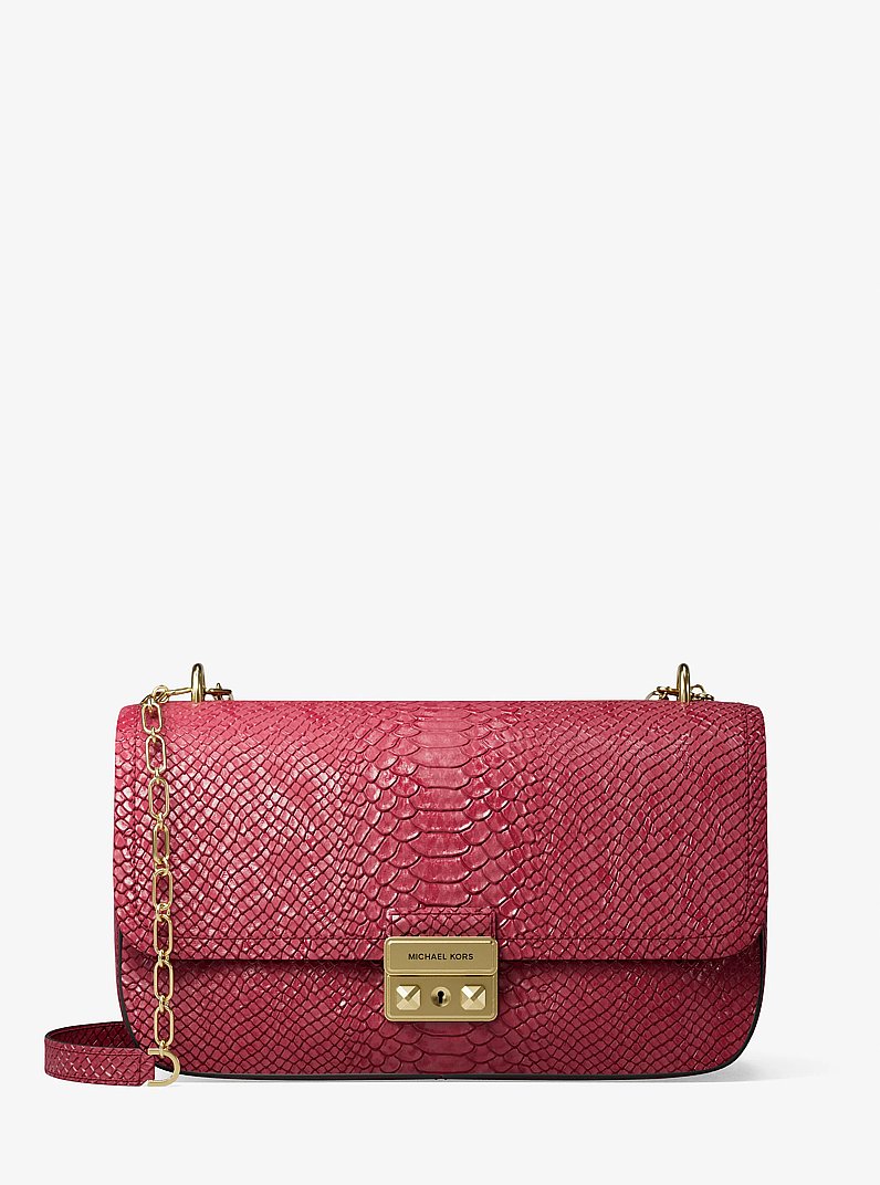 Tribeca Large Snake Embossed Leather Shoulder Bag in MULBERRY | Michael Kors
