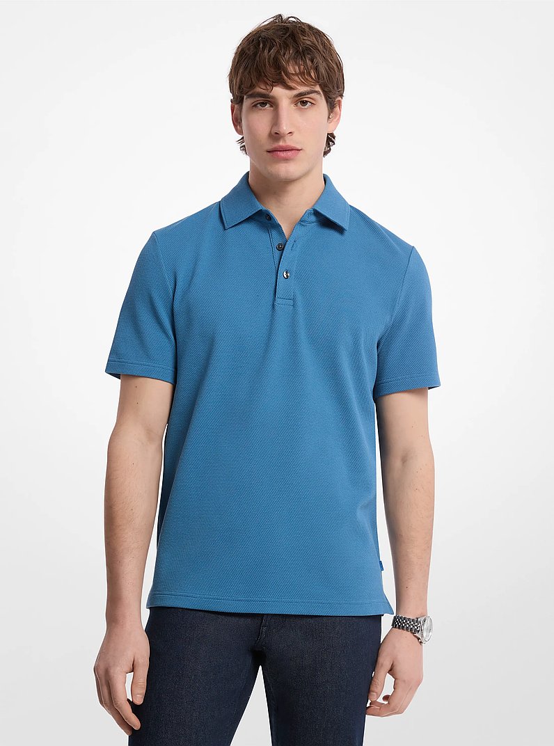 Stretch Cotton Polo Shirt in STEEL BLUE | Michael Kors