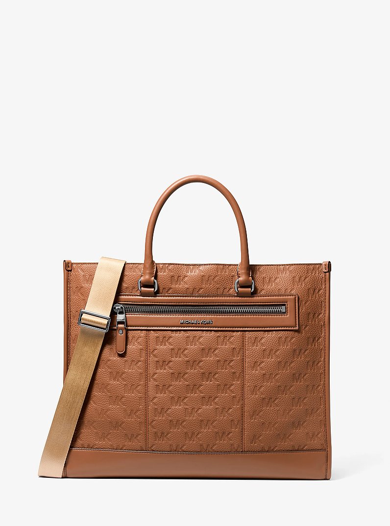 Jet Set Logo Embossed Leather Tote Bag in LUGGAGE | Michael Kors