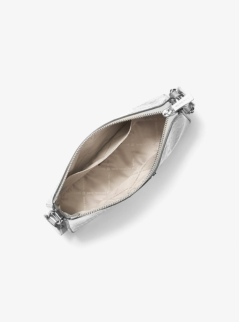 Jet Set Small Patent Logo Debossed Crossbody Bag with Case for Apple Airpods Pro&reg; in SILVER | Michael Kors