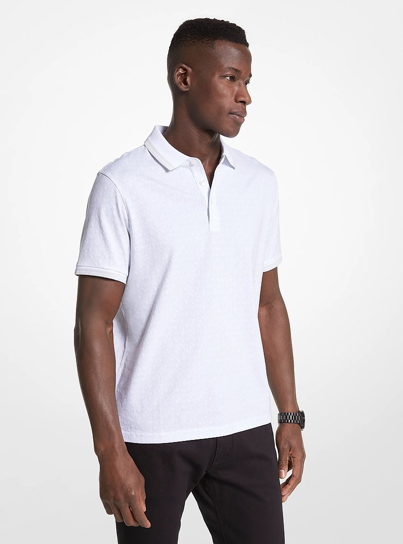 Greenwich Logo Print Cotton Jersey Polo Shirt in WHITE | Michael Kors