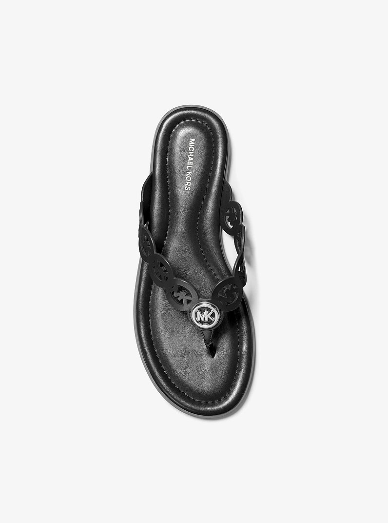 Janie Perforated Logo Leather Sandal in BLACK | Michael Kors