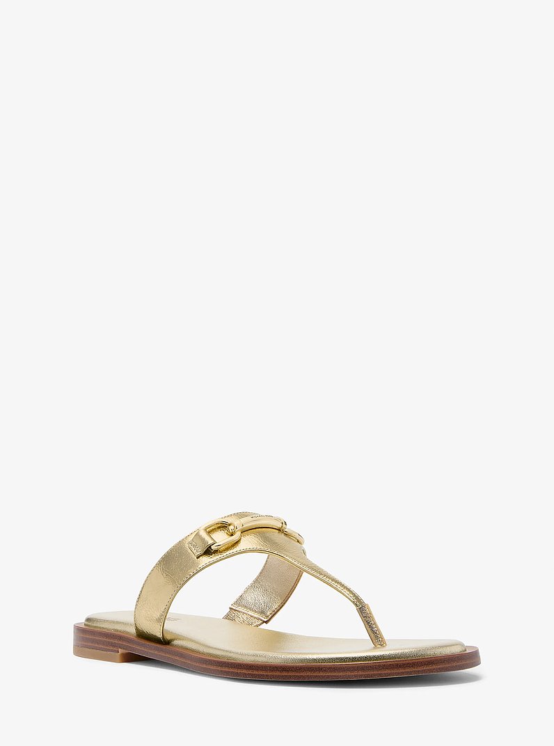 Carson Crackled Metallic Leather Sandal in PALE GOLD | Michael Kors