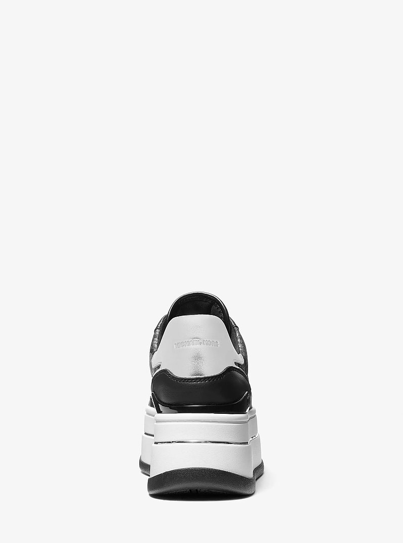 Hayes Metallic Empire Monogram and Leather Trainer in BLACK/SILVER | Michael Kors
