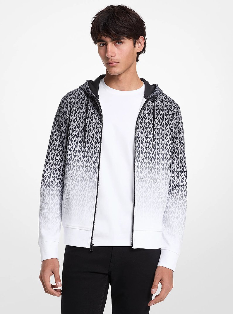 Ombré Signature Logo Cotton Blend Zip-Up Hoodie in BLACK - Sale