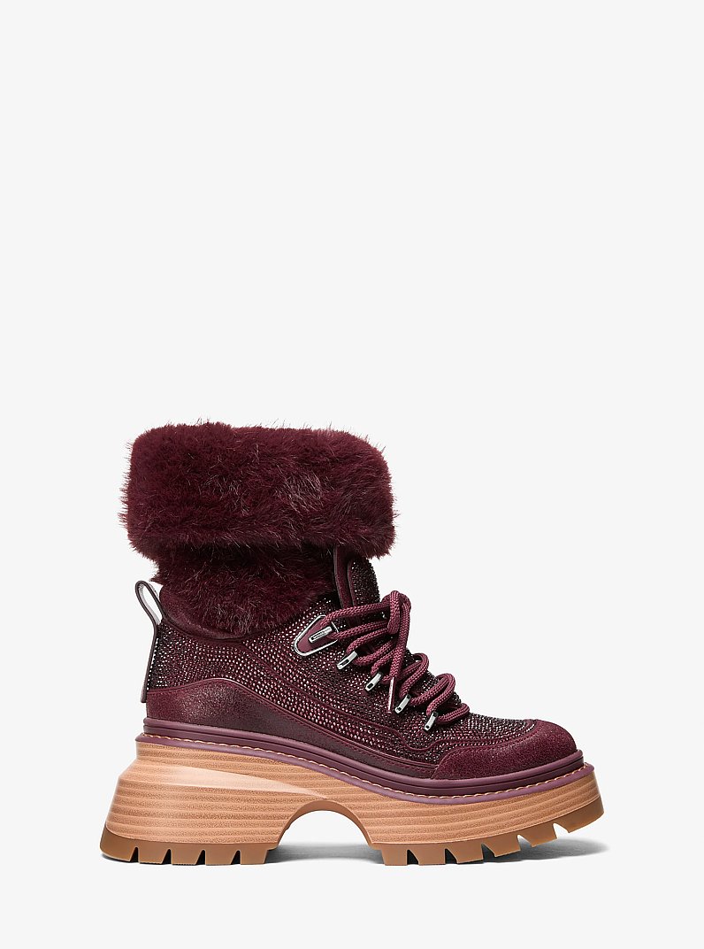 Shiloh Embellished Mixed-Media Boot in OXBLOOD | Michael Kors