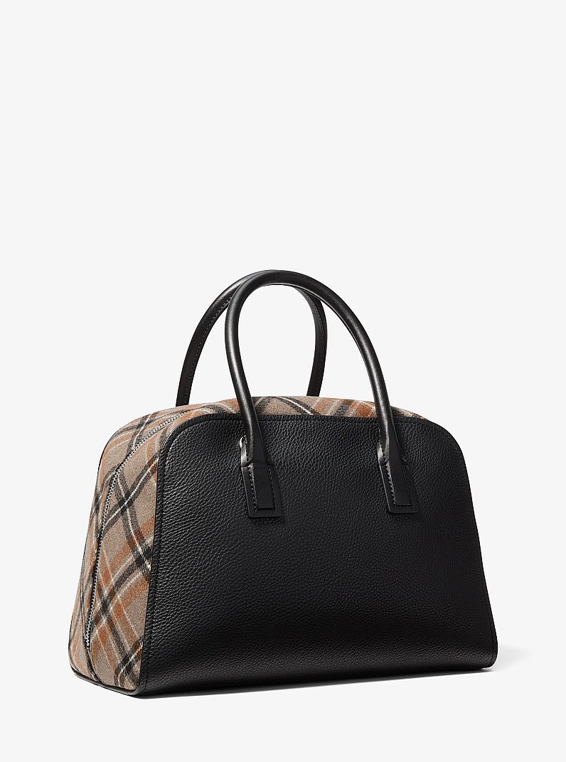 Ashton Medium Smooth And Plaid Wool Blend Satchel in BLACK | Michael Kors