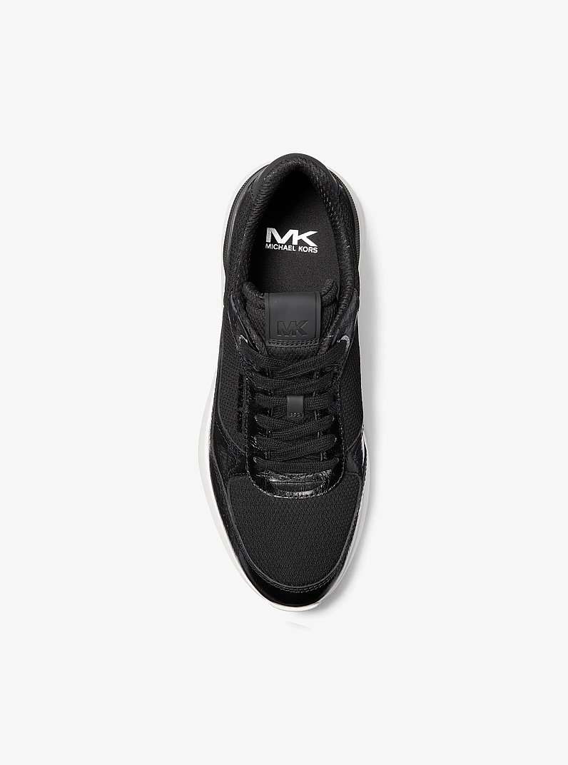Trevor Leather and Stretch Knit Trainer in BLACK | Michael Kors