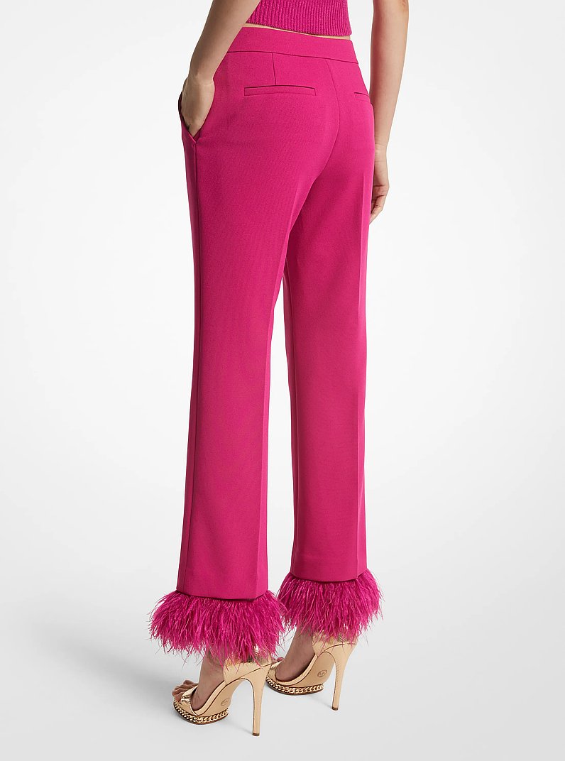 Detachable Feather Trim Stretch Crepe Pants in DEEP FUCHSIA | Michael Kors