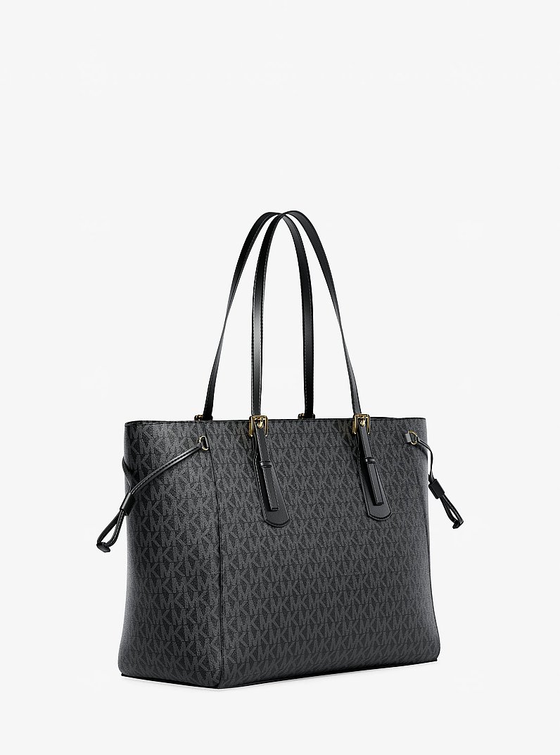 Voyager Large Signature Logo Top-Zip Tote Bag in BLACK | Michael Kors