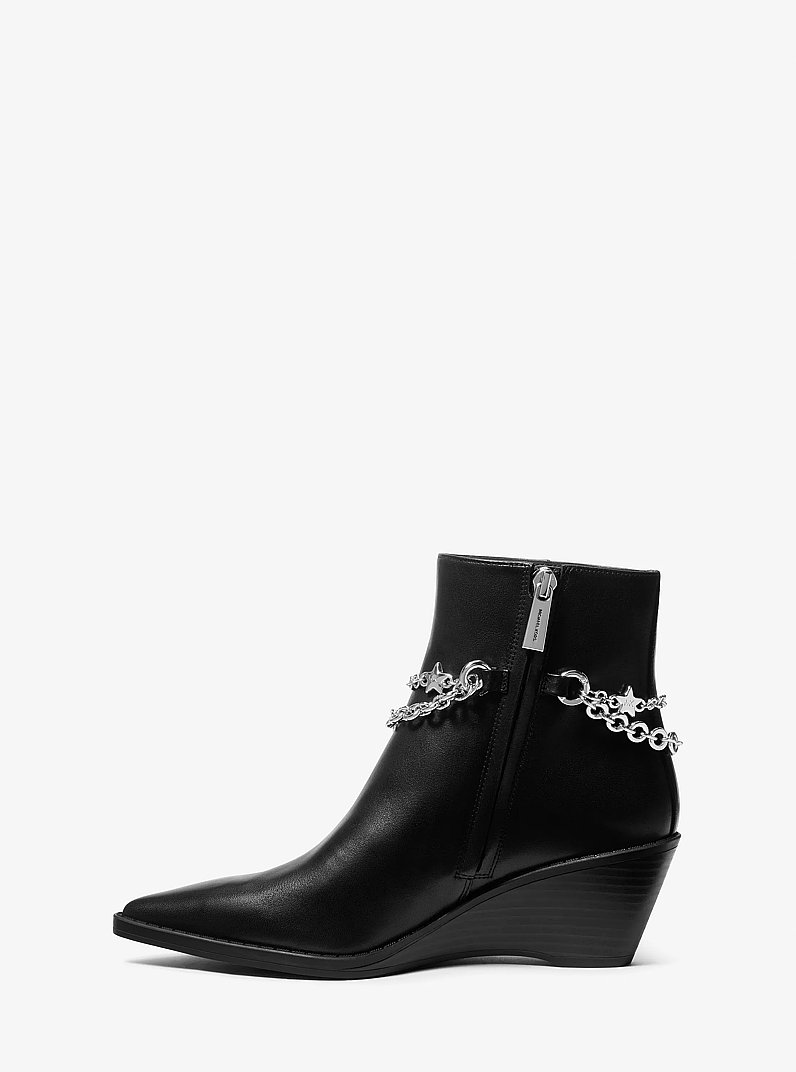 Austin Embellished Leather Wedge Boot in BLACK | Michael Kors