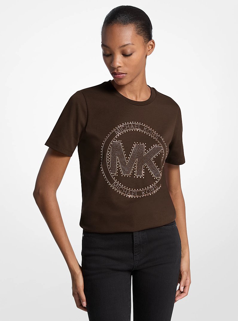 Studded Logo Charm Organic Cotton Jersey T-Shirt in DK CHAMBRAY