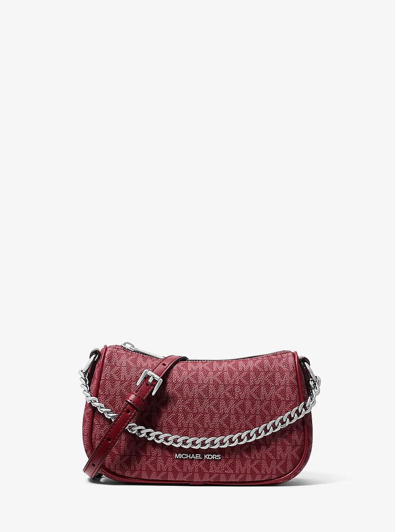 Carmela Small Signature Logo Crossbody Bag in MAROON | Michael Kors