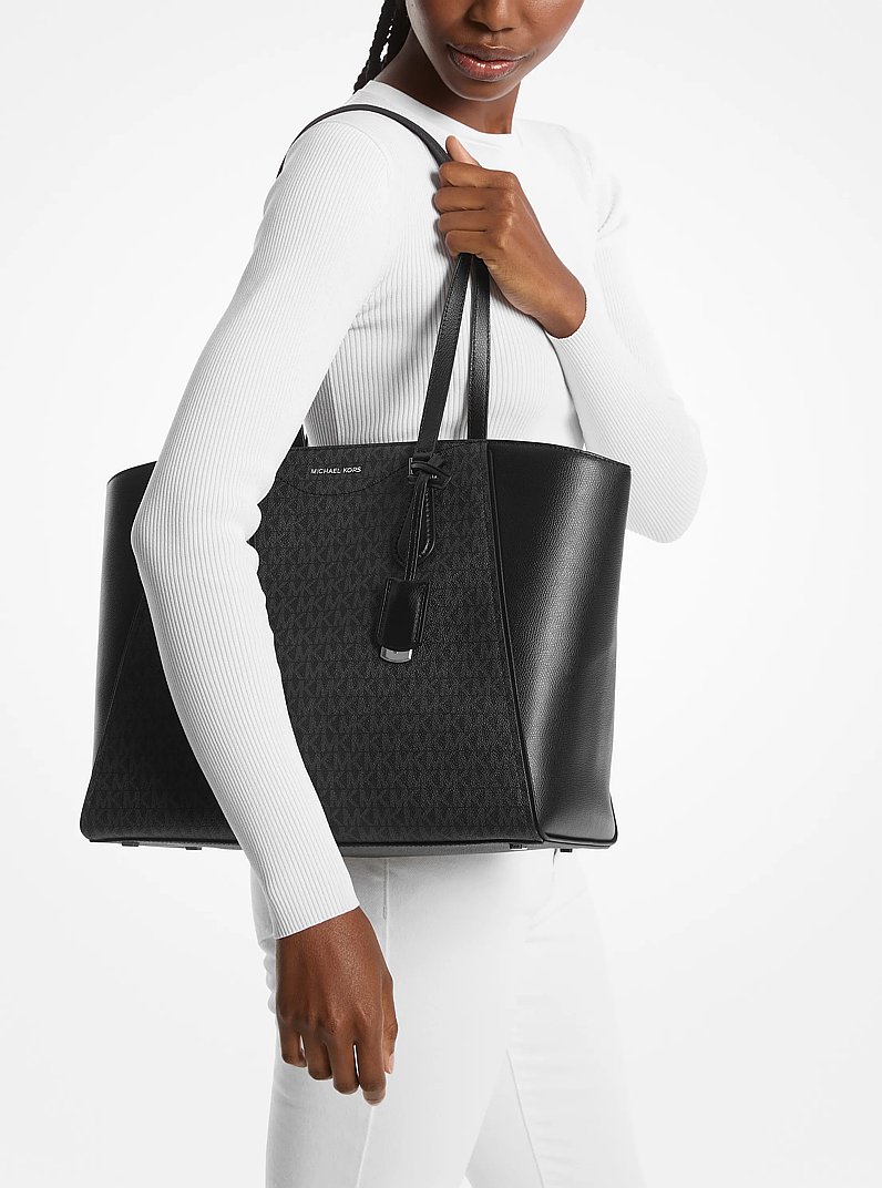 Borsa tote Taryn grande in pelle con logo in NERO | Michael Kors