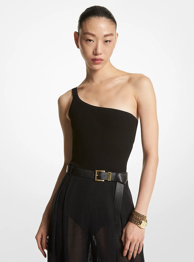 Body asim&eacute;trico de viscosa el&aacute;stica in NEGRO | Michael Kors
