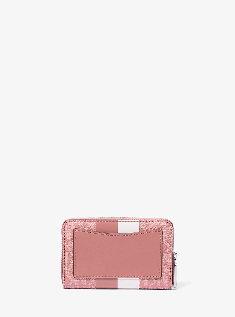 Petit porte-cartes &agrave; rayures Jet Set &agrave; logo Signature in ROSE | Michael Kors