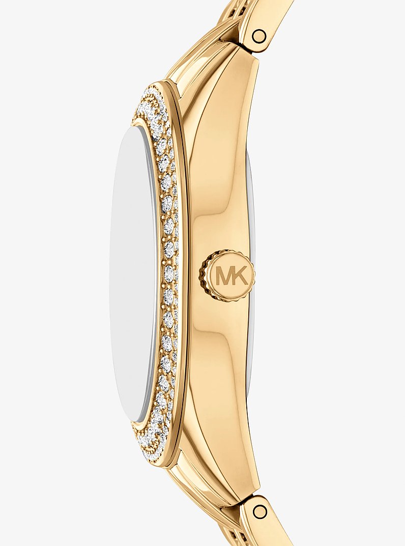 Mini-Armbanduhr Harlowe im Goldton mit Pav&eacute; und Schmuck im Set in GOLDTON | Michael Kors