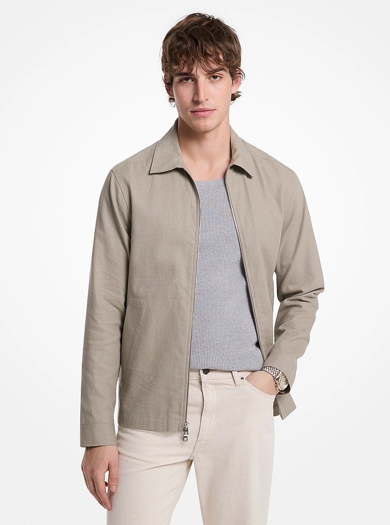 Linen and Cotton Collared Jacket in DUSTY SAGE | Michael Kors