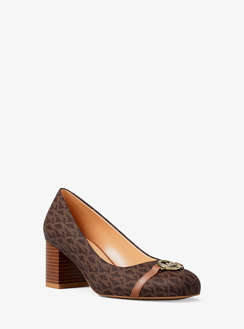 Dori Signature Logo Block Heel Pump in BROWN MULTI | Michael Kors